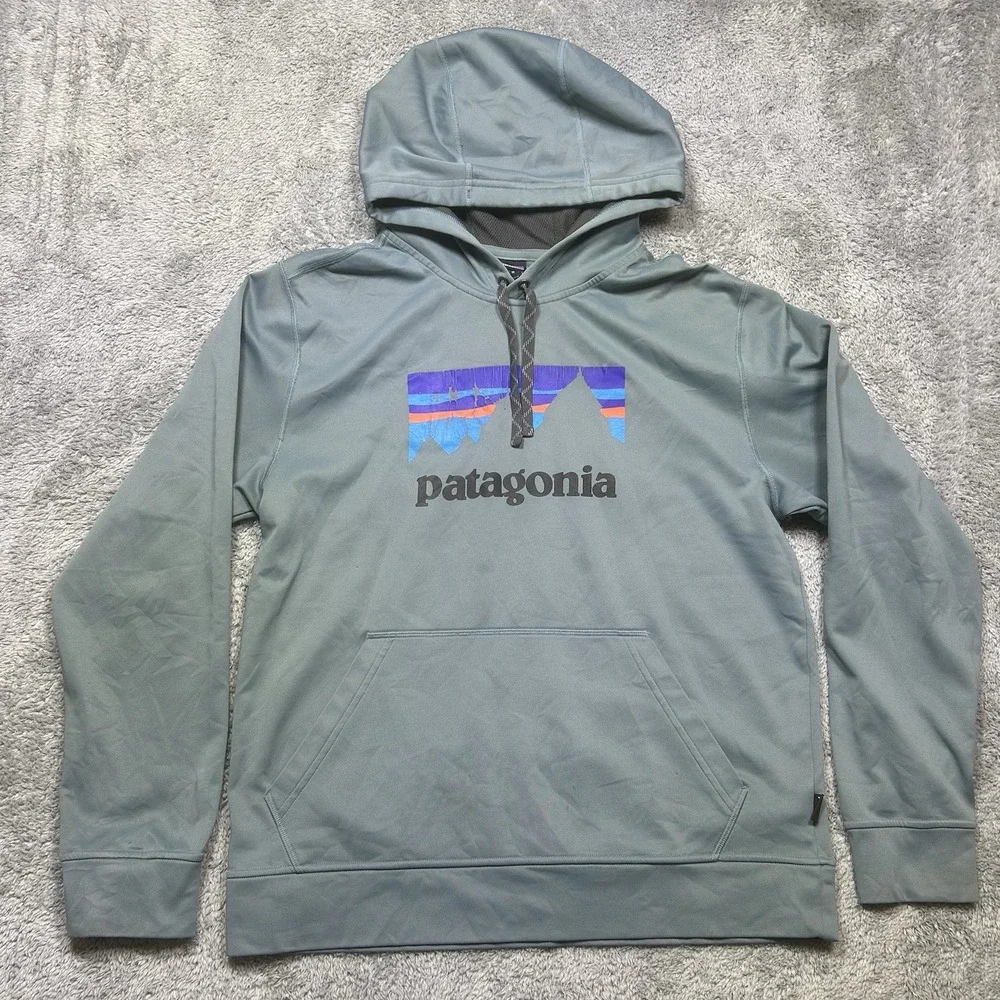 Patagonia Shop Sticker PolyCycle Hoody Hoodie Men's M Gray‎ *SPOTS/SCRATCH